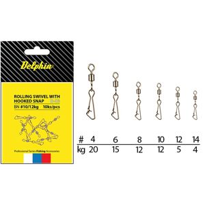 Delphin Karabinka s obratlíkem Rollings Swivel with Hooked Snap B-03 10ks - Velikost 4/20kg